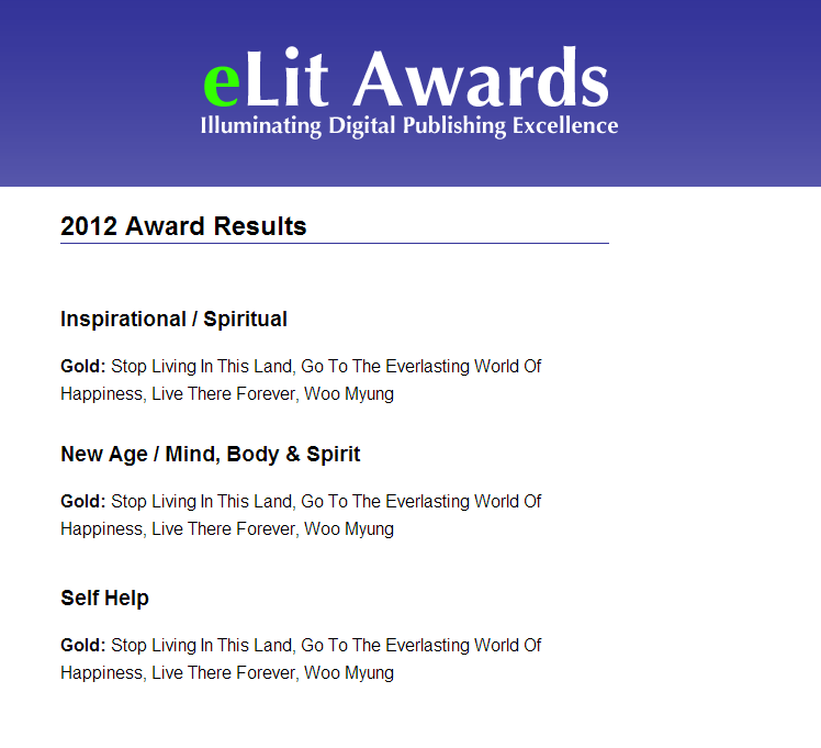 eLit Book Awards 3 Gold Medals – Author Woo Myung